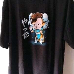 Black Graphic Tee with Cartoon Design